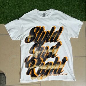 Gildan White Tee with Black and Orange Graphic